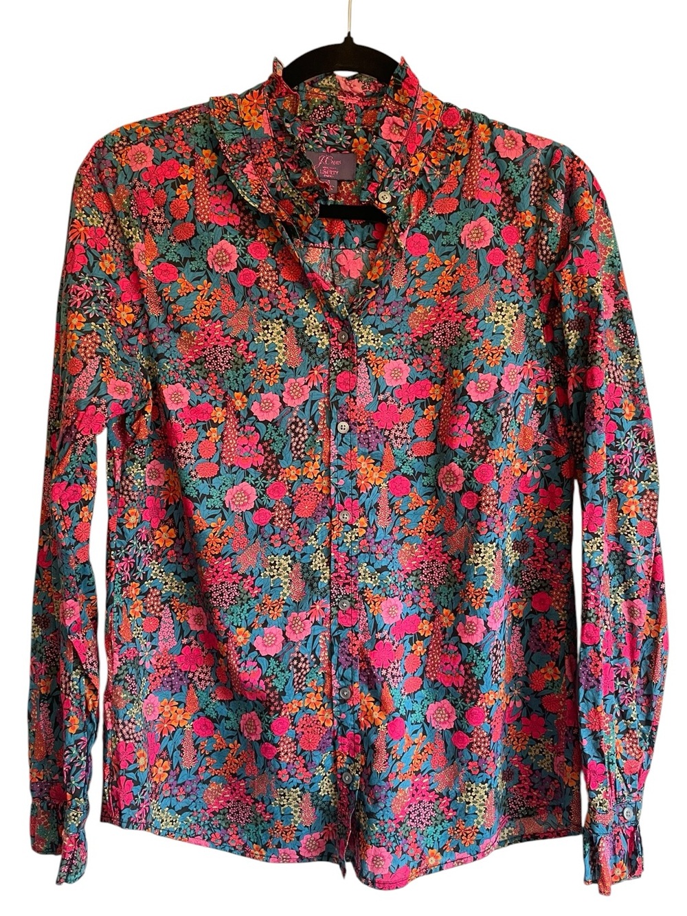 J. Crew x Liberty London Ciara Print Classic-Fit Boy Shirt Ruffle Collar Small